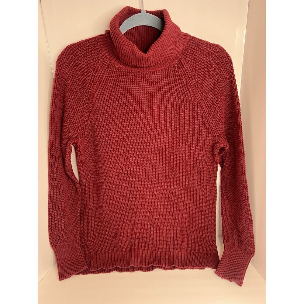 J. Crew Burgundy Red Waffle Knit Cotton Turtleneck Sweater Small